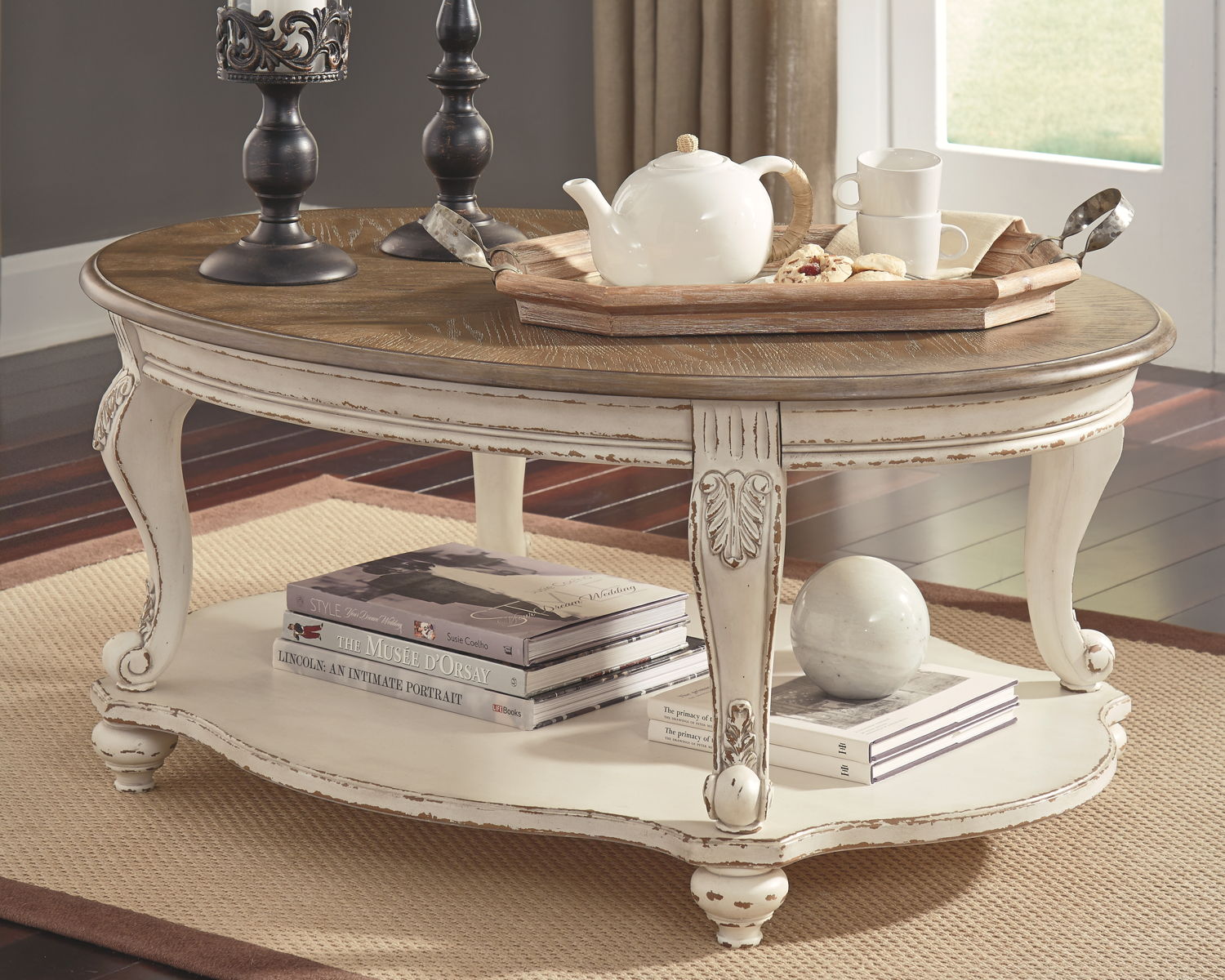 Realyn - Oval Cocktail Table - White / Brown - Image 6