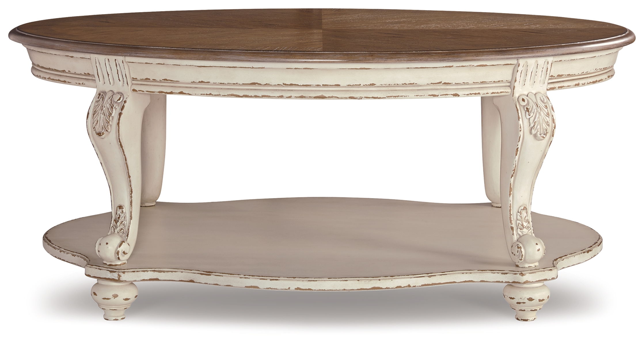 Realyn - Oval Cocktail Table - White / Brown - Image 2